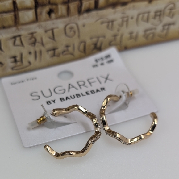 Sugarfix By BaubleBar Gold Textured Hoop Earrings - Picture 2 of 5